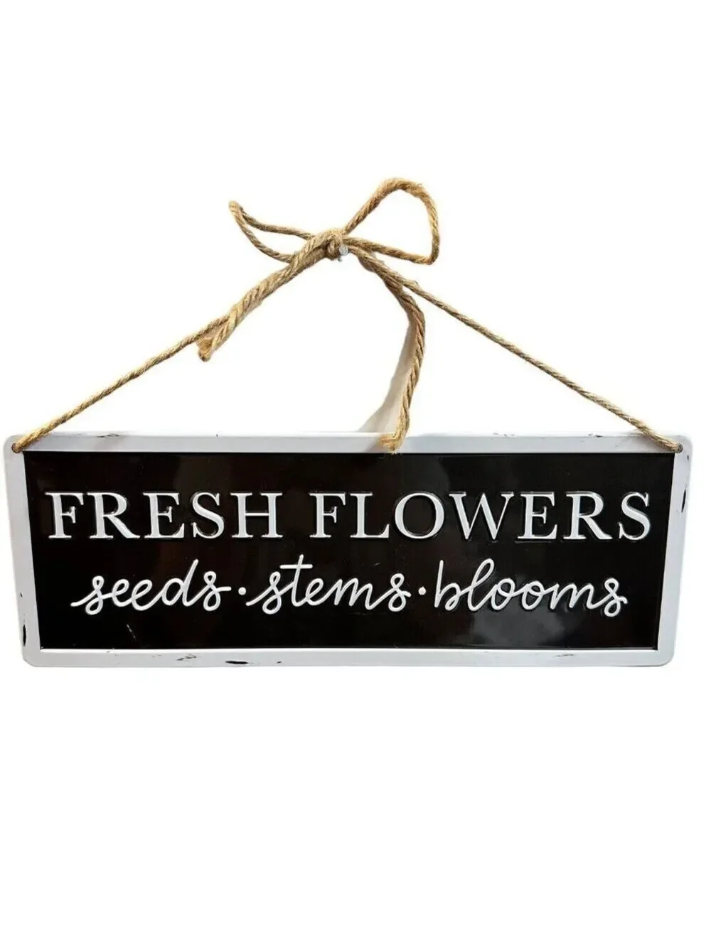 Farmhouse Flower Hanging Sign 11 Inch Metal Enamel Floral Rustic Decor Black